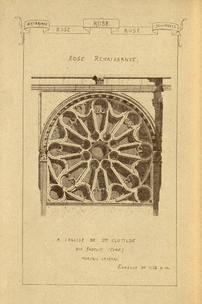 ilustraciones, imágenes clip art, dibujos animados e iconos de stock de rosetón arquitectónico, renacimiento, historia de la arquitectura, decoración y diseño, arte, francés, - window rose window gothic style architecture