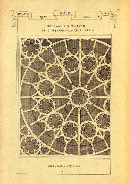 건축 장미 창, 18 세기, 건축의 역사, 장식 및 디자인, 예술, 프랑스어, - window rose window gothic style architecture stock illustrations