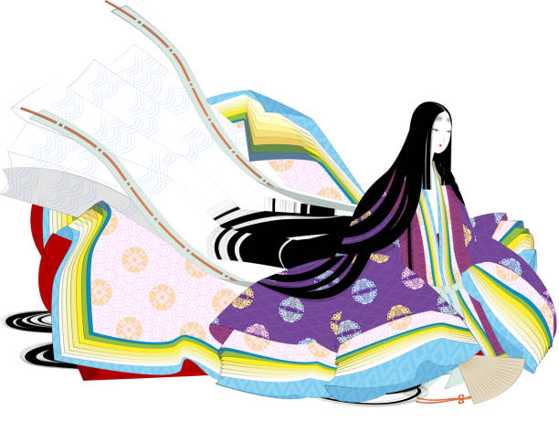 Japanese classic. National costume. A twelve-layered kimono. Japanese classic. National costume. A twelve-layered kimono.
an aristocratic woman. heian period stock illustrations