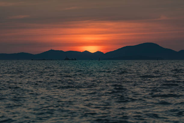 Free Stock Photo of Sun Setting Over Lake With Mountains in Background ...