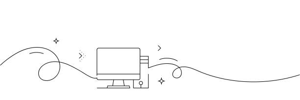 Continuous Line Drawing of Desktop PC Icon. Hand Drawn Symbol Vector Illustration. vector art illustration