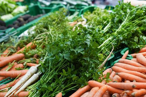 Fresh and sweet carrot in the grocery store. fresh vegetables