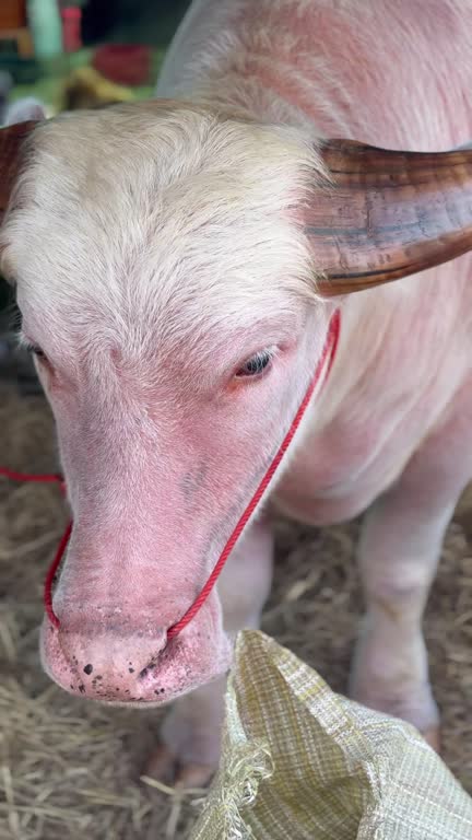 Close-up of the white buffalo's face