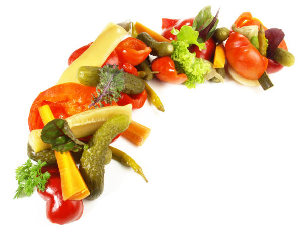 Mixed Pickles Panorama on white Background - Isolated