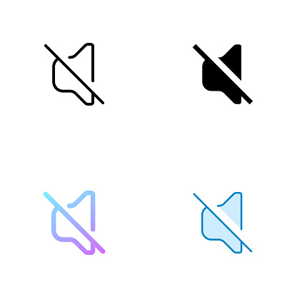 Mute Sound Universal Icon Design in Four style with Editable Stroke. Line, Solid, Flat Line and Color Gradient Line. Suitable for Web Page, Mobile App, UI, UX and GUI design.