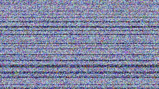 Static noise of TV broadcast error texture with black stripes and colored pixels. No signal or VHS glitch seamless pattern. Abstract vector background.