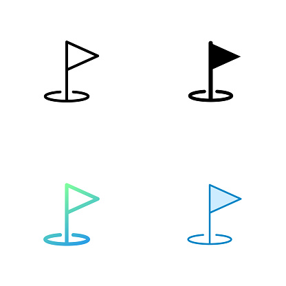 Golf Flagstick Universal Icon Design in Four style with Editable Stroke. Line, Solid, Flat Line and Color Gradient Line. Suitable for Web Page, Mobile App, UI, UX and GUI design.