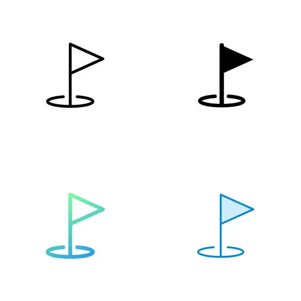 Vector illustration of Golf Flagstick Universal Icon Design in Four style with Editable Stroke. Line, Solid, Flat Line and Color Gradient Line. Suitable for Web Page, Mobile App, UI, UX and GUI design.