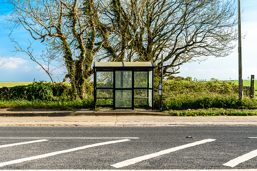 Rural bus stop, with nobody waiting