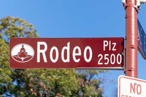 rodeo street sign at the stockyards in Fort Worth, Texas, USA