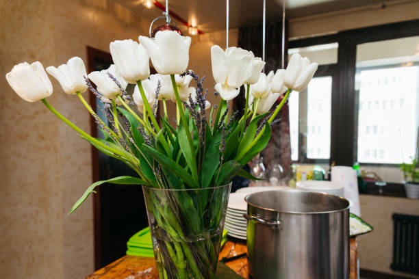 Elegant White Tulips with Lavender in Vase