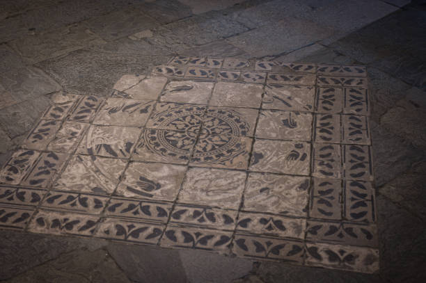Attractive mosaic floor in monastry at Monst Saint Michel