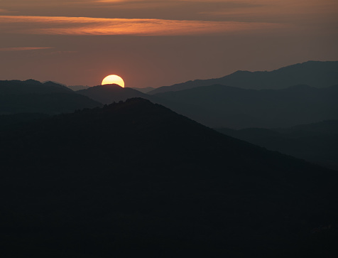 A breathtaking view of the sunset in the Stara Planina mountain range in Bulgaria