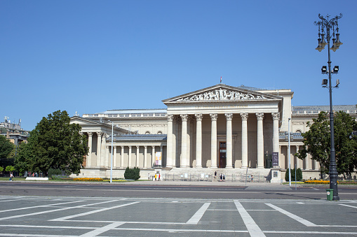 Budapest, Hungary - July 23, 2023: Museum of Fine Arts, largest and finest art museum in Heroes Square, Budapest facing the Palace of Art.