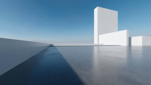 istock 3d render of abstract futuristic architecture with empty concrete floor. Scene for car presentation. 1906782014