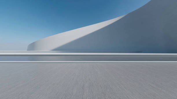 istock 3d render of abstract futuristic architecture with empty concrete floor. Scene for car presentation. 1906782015