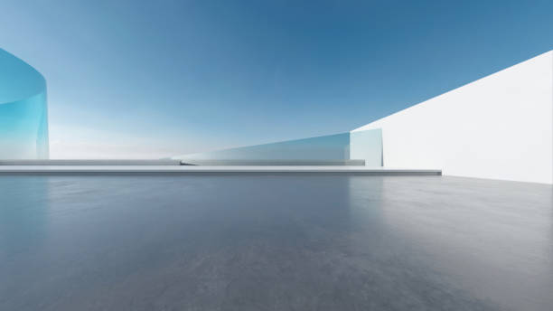 istock 3d render of abstract futuristic architecture with empty concrete floor. Scene for car presentation. 1906782530