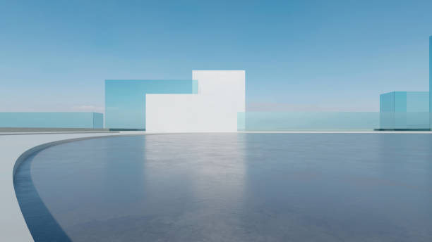 istock 3d render of abstract futuristic architecture with empty concrete floor. Scene for car presentation. 1906782537