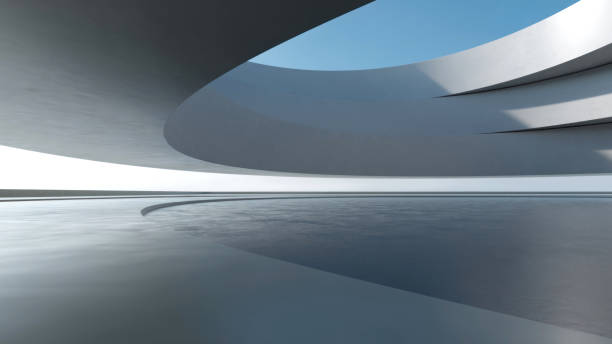 istock 3d render of abstract futuristic architecture with empty concrete floor. Scene for car presentation. 1906782543
