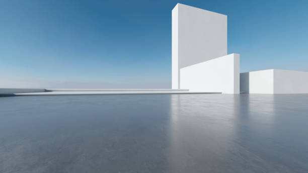 istock 3d render of abstract futuristic architecture with empty concrete floor. Scene for car presentation. 1906782548