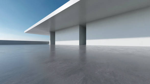 istock 3d render of abstract futuristic architecture with empty concrete floor. Scene for car presentation. 1906785658