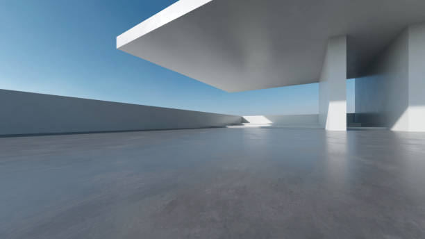 istock 3d render of abstract futuristic architecture with empty concrete floor. Scene for car presentation. 1906785661