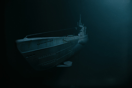 Computer generated 3D illustration with a submarine from the American Civil War
