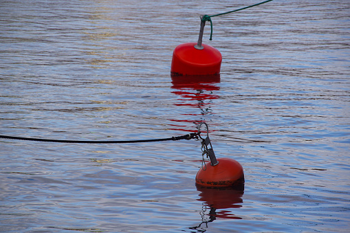 Close-up of buoys floating in water