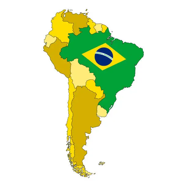 Vector illustration of South America map with Brazil.
