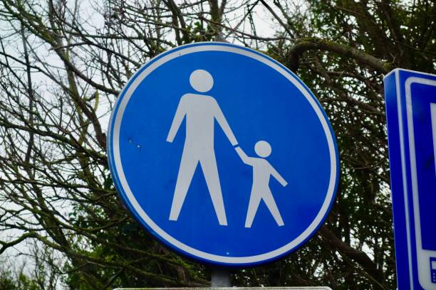 istock Blue pedestrian crossing sign in a park setting 1906829423