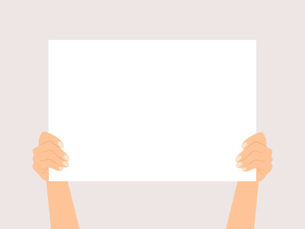 illustrations, cliparts, dessins animés et icônes de mains tenant du papier vierge ou une pancarte. modèle d’annonce et de publicité - tenir