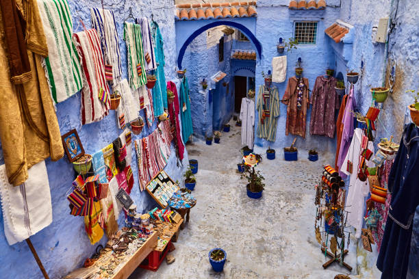 istock Street store with colourful fabric in Chefchaouen, Morocco 1906848101