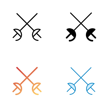 Fencing Sword Universal Icon Design in Four style with Editable Stroke. Line, Solid, Flat Line and Color Gradient Line. Suitable for Web Page, Mobile App, UI, UX and GUI design.