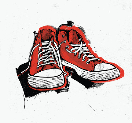 A pair of classic old school sneakers in Pop Art Silk Screen painting style