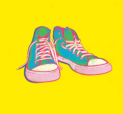 A pair of classic old school sneakers in Pop Art Silk Screen painting style