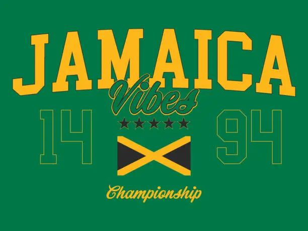 Vector illustration of Jamaica written varsity vector graphic - Stock illustration