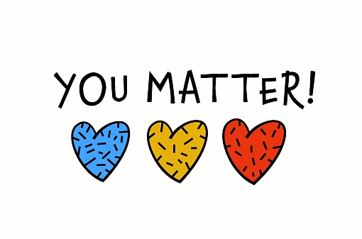 You matter. Motivating lettering phrase in a pop art style. Encouraging landscape poster, banner, card. Mental health support quote. Editable vector illustration isolated on a white background.