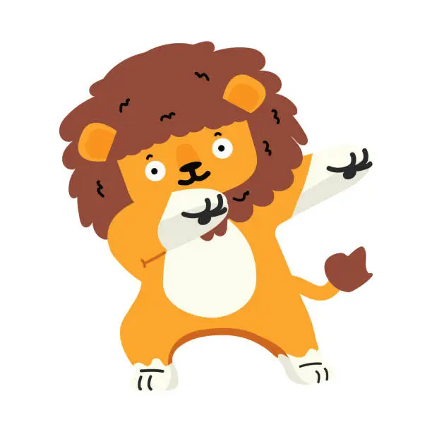 Vector illustration of Cute lion animal dabbing cartoon