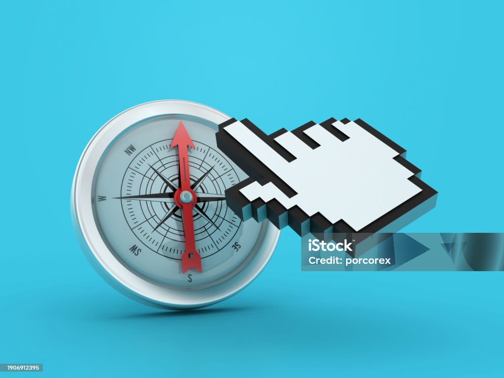Compass Size Computer 3d Compass With Computer Hand Cursor Stock Photo - Download Image Now ...