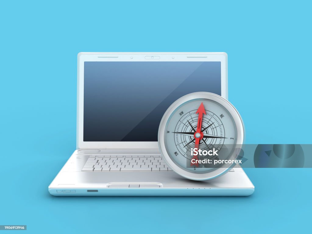 Compass Size Computer 3d Compass With Computer Laptop Stock Photo - Download Image Now ...