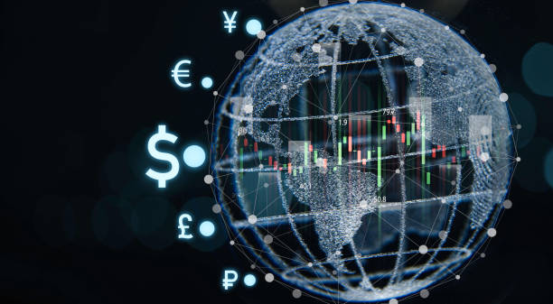 istock Glowing world with main currency include dollar yuan yen euro pound sterling won and ruble for global forex exchange and money trade transfers concept. 1906923502