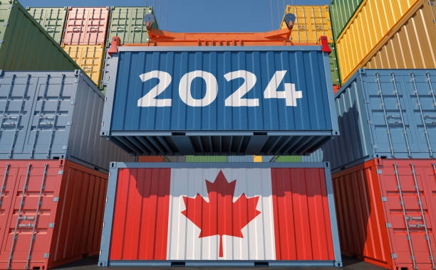 istock Trading 2024. Freight container with Canada national flag. 1906933574