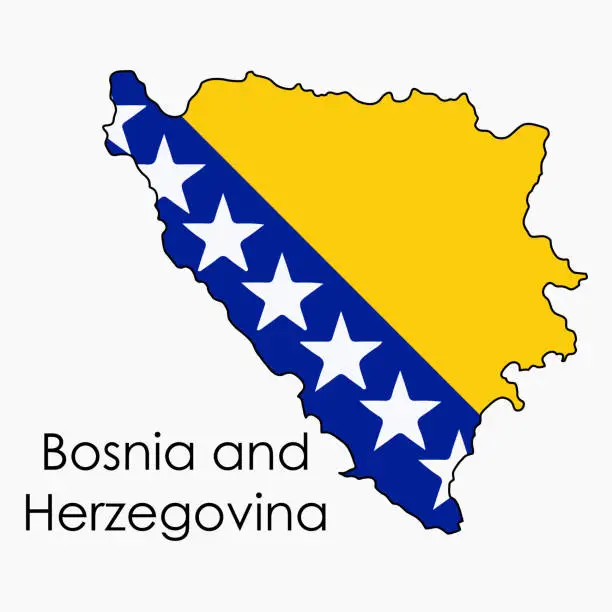 Vector illustration of Outline drawing of Bosnia and Herzegovina flag map.