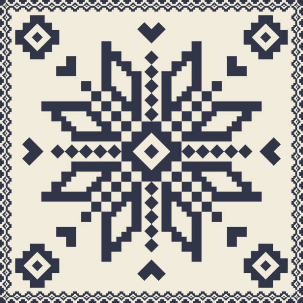pola motif bunga jahitan silang bordir rakyat - palestinian culture ilustrasi stok