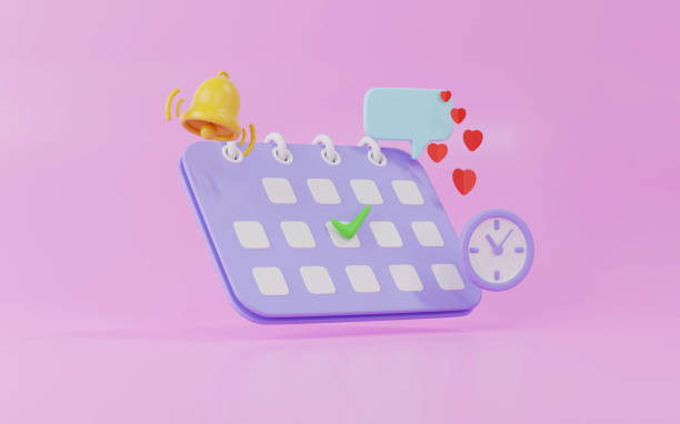 istock 3D Business management planning and schedule concept, Calender with clock and clock with speech, valentine day 1906953963