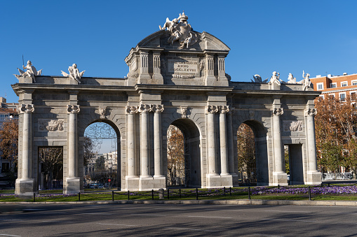 The Puerta de Alcala after restoration to repair damage due to pollution and pigeons