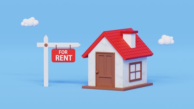 House for rent. Home for rent, real estate concept. Business contract, rent, buy, mortgage, loan, or home insurance. 4k 3d animation