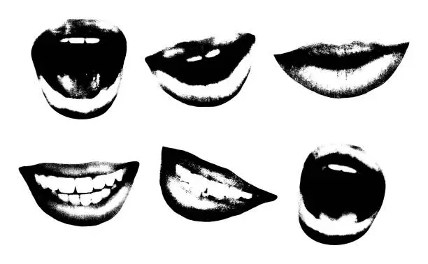 Vector illustration of Lips and mouths retro photocopy negative elements vector illustration