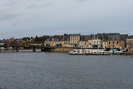 town of sable sur sarthe on the banks of the river