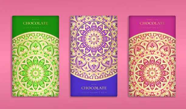 Vector illustration of Luxury packaging design of chocolate bars. Vintage vector ornament template. Elegant, classic elements. Great for food, drink and other package types. Can be used for background and wallpaper.